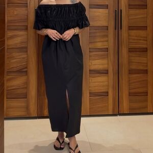 Rachel Comey Black Jen Maxi Dress Poplin S Off The Shoulder Option S Pockets